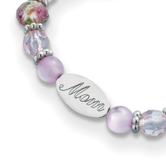 Silver-tone Purple Glass Beads Love Faith Mom w Guardian Angel Dangle Bracelet - Picture 3 of 5